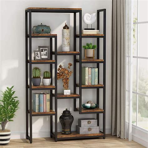 tribesigns 6 tier bookshelf 70 9 inch tall bookcase vintage industrial 12 shelf display shelves