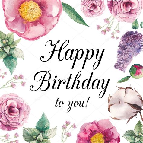 Watercolor Flower Birthday Card Watercolor Floral Happy Birthday Card