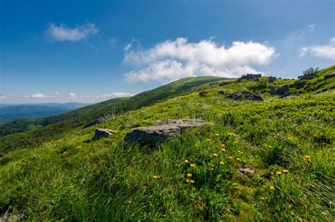 Rocks On Grassy Hillside Of The Mountain Stock Image Image Of