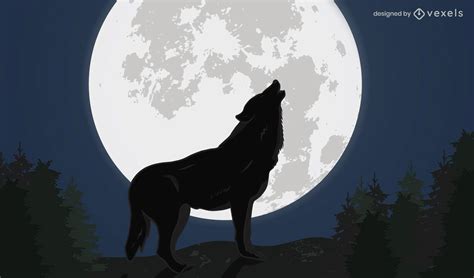 Night Howling Wolf Design Illustration Vector Download