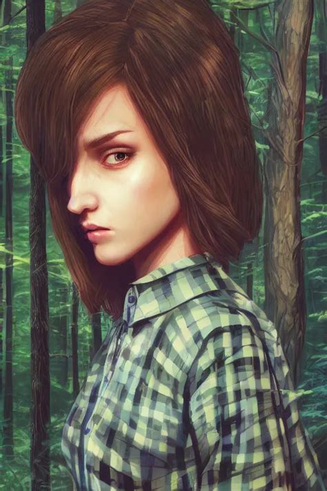 Woman In A Dark Forest Detailed Plaid Miniskirt Stable Diffusion