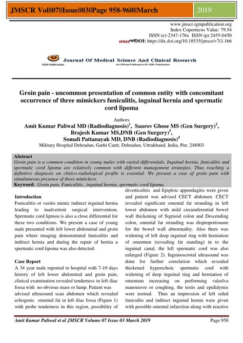Pdf Groin Pain Uncommon Presentation Of Common Entity With