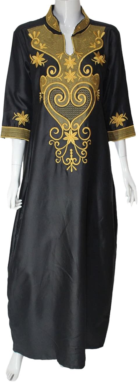 Medeshe Traditional African Dashiki Gold Embroidery Long Maxi Dress L