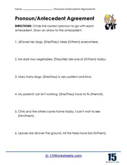 Pronoun Antecedent Agreement Worksheets 15