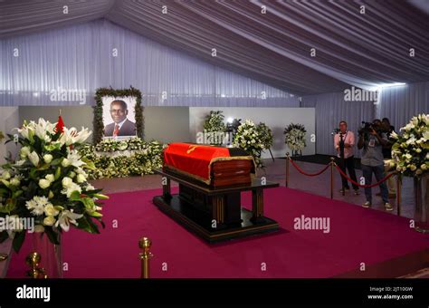 A Casket Carrying The Body Of Angolas Former President Jose Eduardo Dos Santos Who Died In