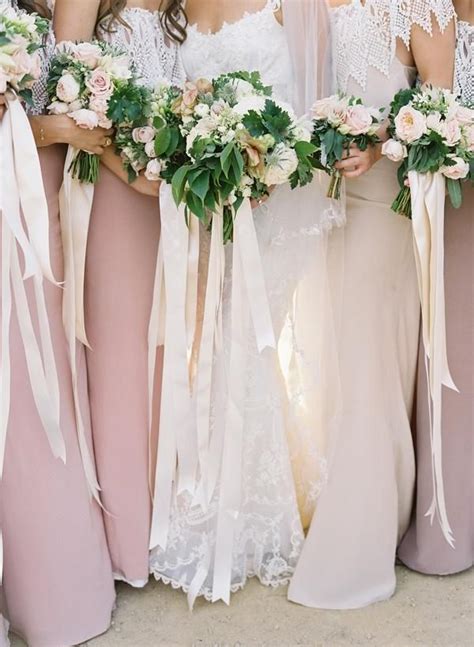 Bouquets With Ribbon Detail I Like The Color Of The Dresses Earthy