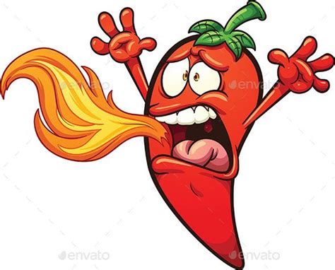 Spicy Chili Pepper Breathing Fire Vector Clip Art Illustration With Simple Gradients Pepper
