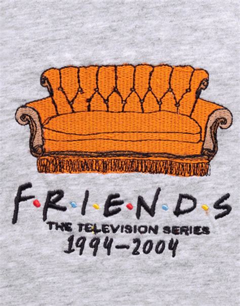 friends embroidered central perk couch girl s cropped t shirt grey — vanilla underground