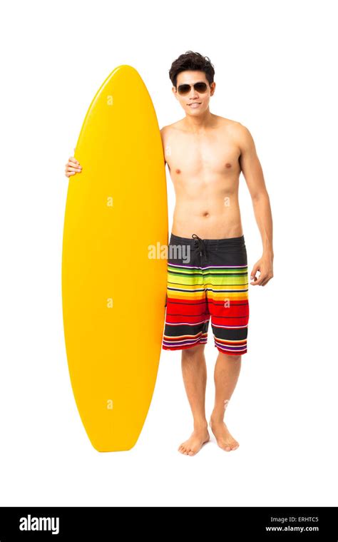 Full Length Young Man Holding Surfboard Stock Photo Alamy