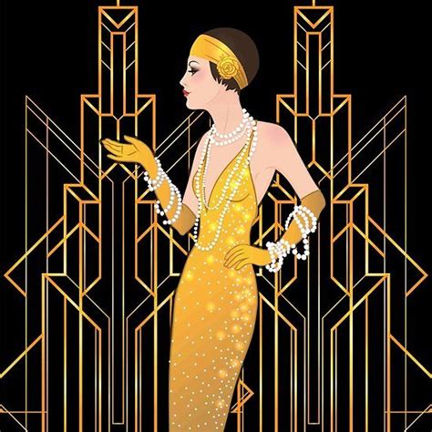 Art Deco Lady Art Deco Pattern1920 Era Flapper Girlthe Great Gatsby