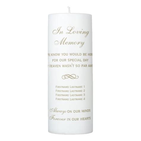 In Loving Memory Gold Script Wedding Memorial Pillar Candle Zazzle