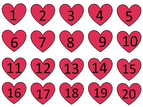 Valentine Hearts Numbers 1 To 20 Valentines Day Math Valentines Day