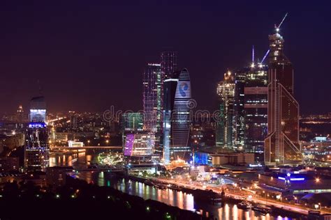 Moscow City Night Skyscrapers Editorial Photo Image Of Contemporary