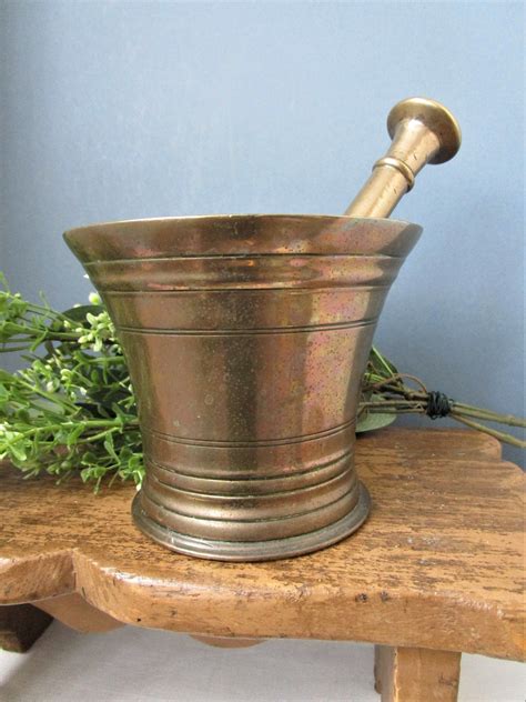 Antique LARGE Mortar Pestle Brass APOTHECARY Or Herb And Etsy UK