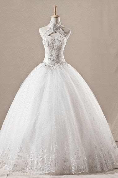 Net Halter Floor Length Ball Gown Wedding Dress With Sequins Woovow