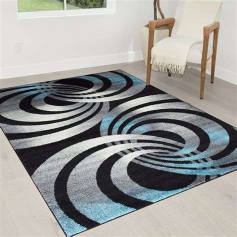 Bluewhiteblack Faded Allover Distressed Area Rug Swirls Sync