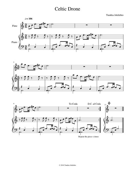 Celtic Drone Flute And Piano Sheet Music For Flute Piano Download