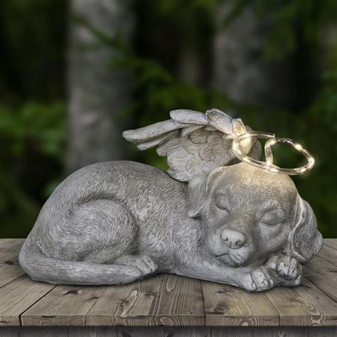 Exhart Solar Sleeping Dog Angel Garden Statue 14733 Rs The Home Depot