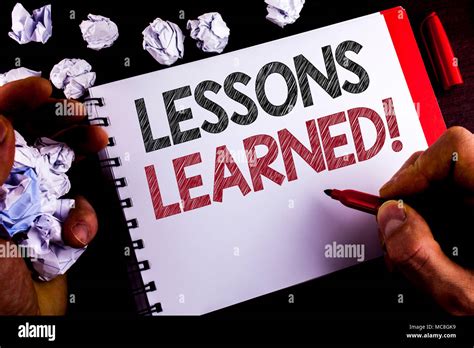 Writing Note Showing Lessons Learned Motivational Call Business Photo