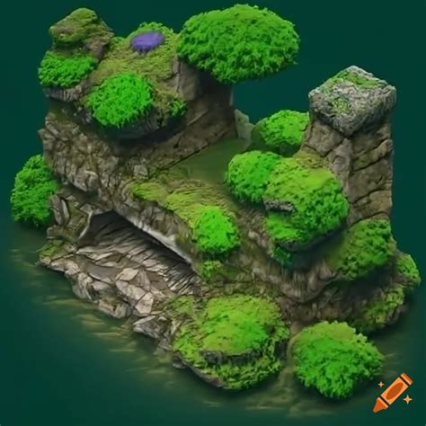 Aerial View Of A Moss Covered Stone Forest Ruins In A Fantasy Rpg Game