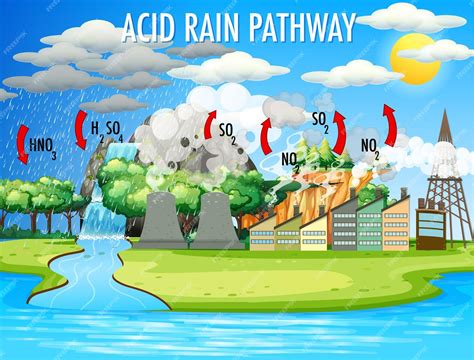 Free Vector Diagram Showing Acid Rain Pathway
