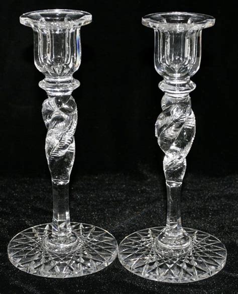 Brilliant Period Cut Glass Candlesticks C 1900 Pair H 8 12each