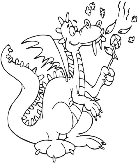 Vector black and white coloring page. Mountain Fire Breathing Dragon Coloring Coloring Pages