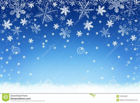 Snowflakes Falling On Snow Background For Christmas And Winter Stock