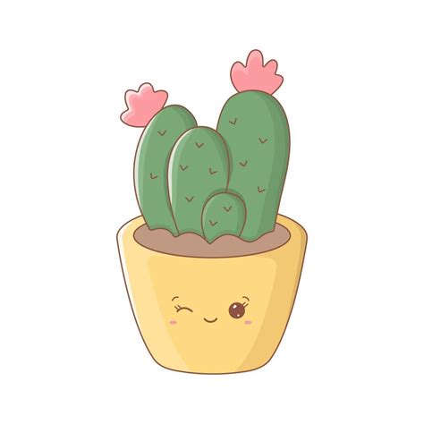 Lindo Cactus Con Cara Divertida Planta De Casa De Dibujos Animados Coloridos Con Cara Kawaii