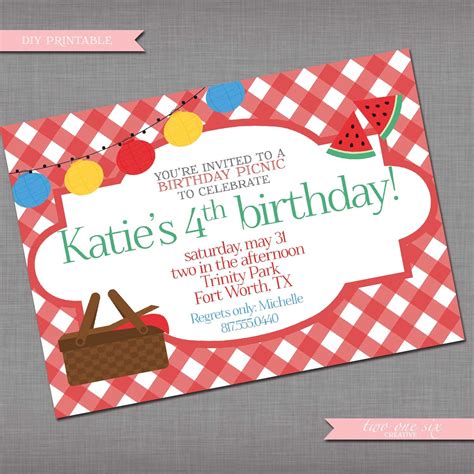 Picnic Birthday Party Invitation Printable By Twoonesixcreative