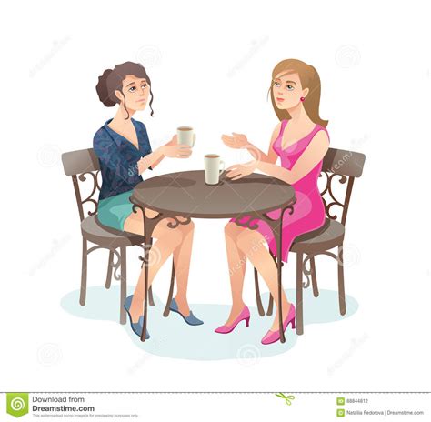Girls In Street Cafe Stock Vector Illustration Of
