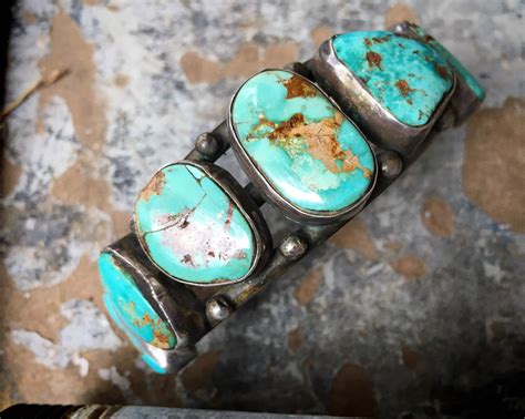 65g Navajo Turquoise Cuff Bracelet Circa 1950s Seven Stone Native