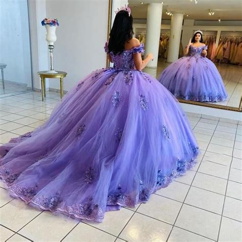 Lavender Quinceanera Dresses Off The Shoulder 3d Floral Sweet 16 Party