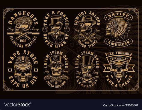 Set Of Vintage Skulls In Different Styles Vector Image