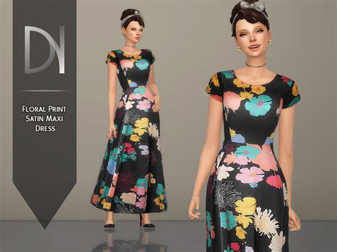 The Sims Resource Floral Print Satin Maxi Dress