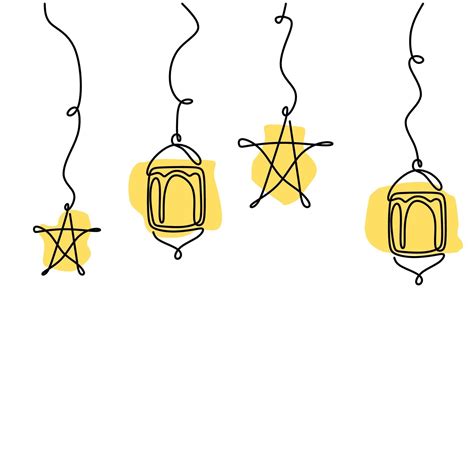 One Continuous Line Drawing Design For Ramadan With Hanging Stars And