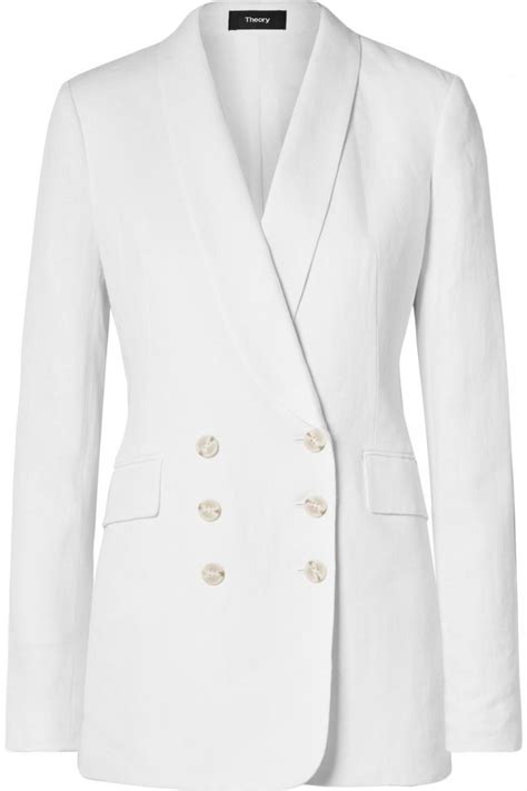 Womens Double Breasted Linen Blazer White Theory Jackets Sojournalpix