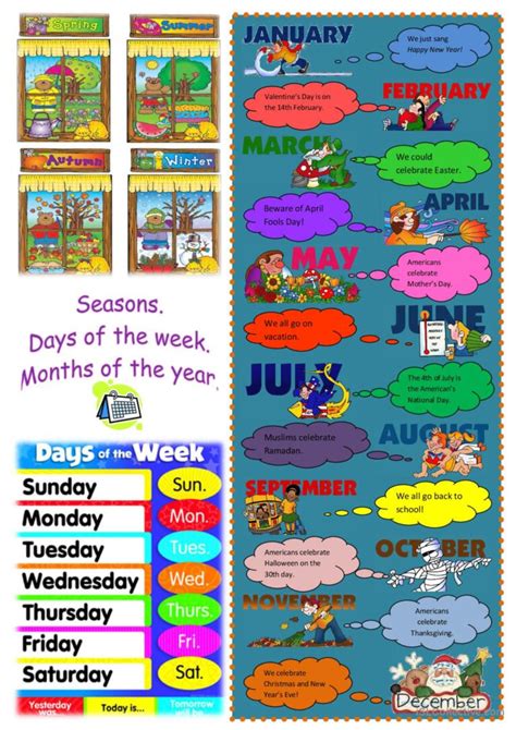 Seasons Days Months Poster Français Fle Fiches Pedagogiques Pdf And Doc