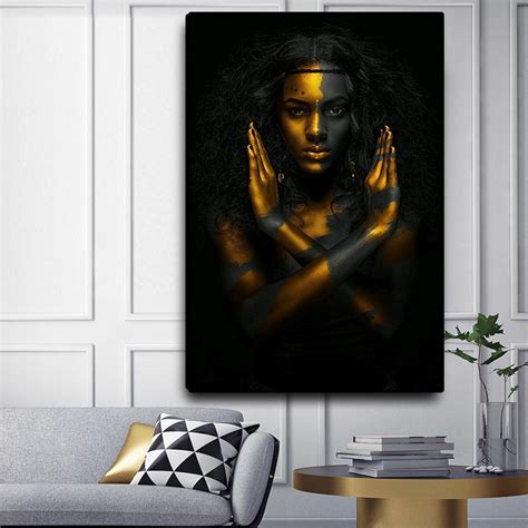 Black And Gold African Nude Woman Indian Oil Painting On Canvas Posters