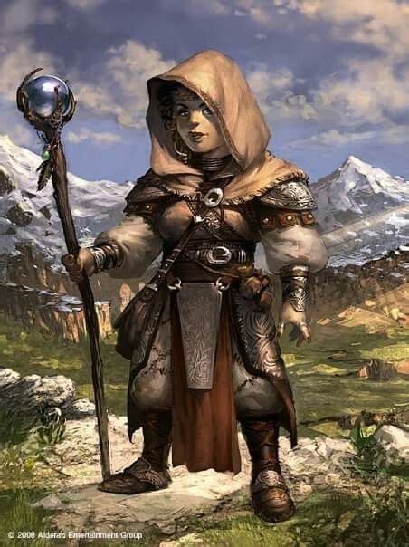 F Halfling Cleric Chain Mail Staff Cloak Traveler Fantasy Dwarf