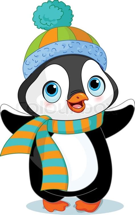 Please use and share these clipart pictures with your friends. Cute winter penguin with hat and ... | Stock vector | Colourbox