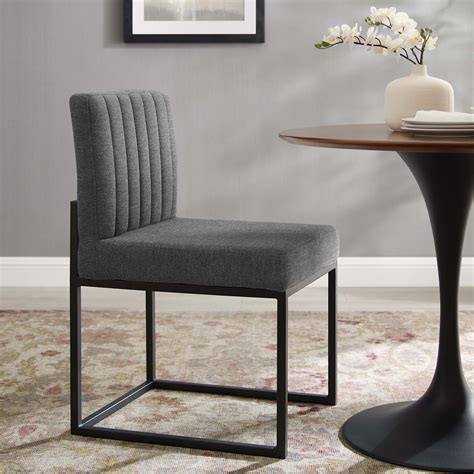 Carriage Channel Tufted Sled Base Upholstered Fabric Dining Chair Black