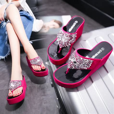 New Arrival Women Slippers Summer Womens Shoes Bohemian Crystal Style Ladies High Heel Beach