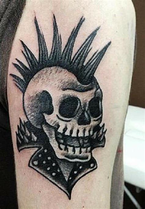 punk skull tattoo with spiked spikes