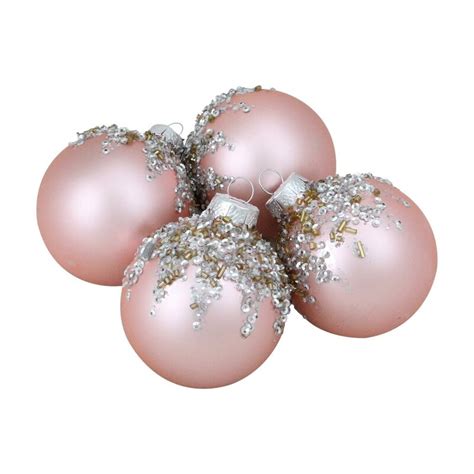 Northlight 4 Piece Pink Sequined Decorative Christmas Glass Ball
