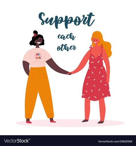 Support Each Other Two Girl Power Women Feminist Vector Image