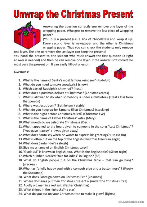 Unwrap The Christmas Present Warmer English Esl Worksheets Pdf Doc