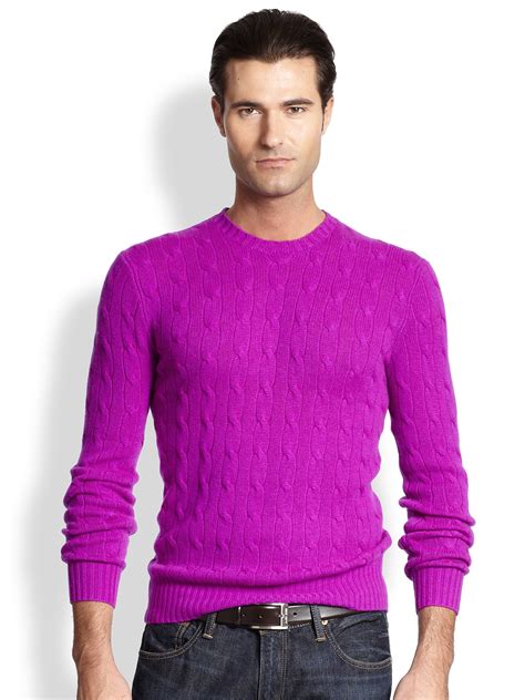 Polo Ralph Lauren Cable Knit Cashmere Sweater In Purple For Men Lyst