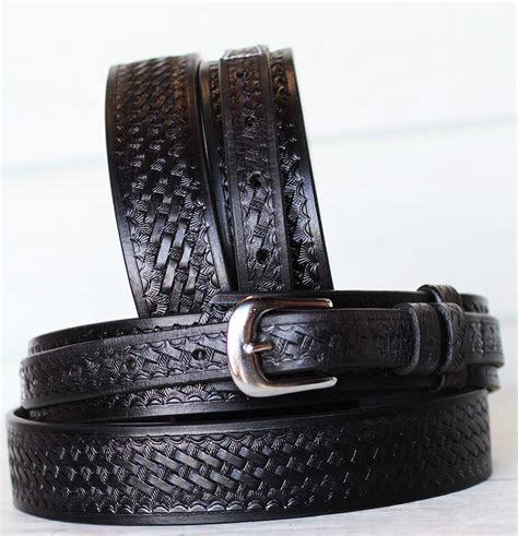 Prorider Mens Western Ranger Belt Tooled Leather Basket Weave