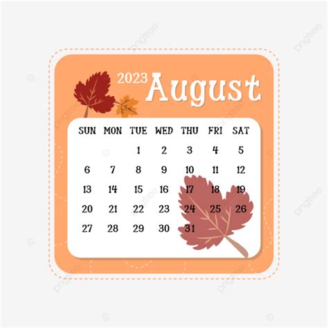 2023 New Year August Cartoon Calendar 2023 August Calendar Png And